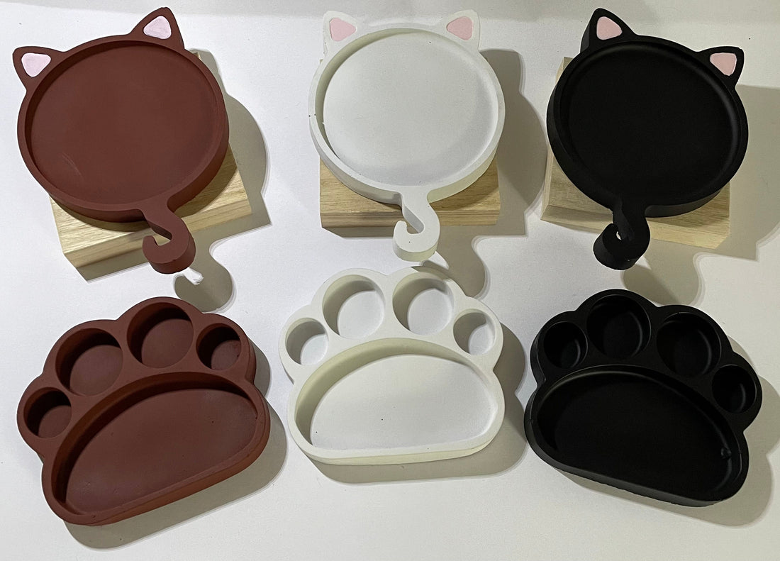 Cat and Paw Cement Decorative Trays